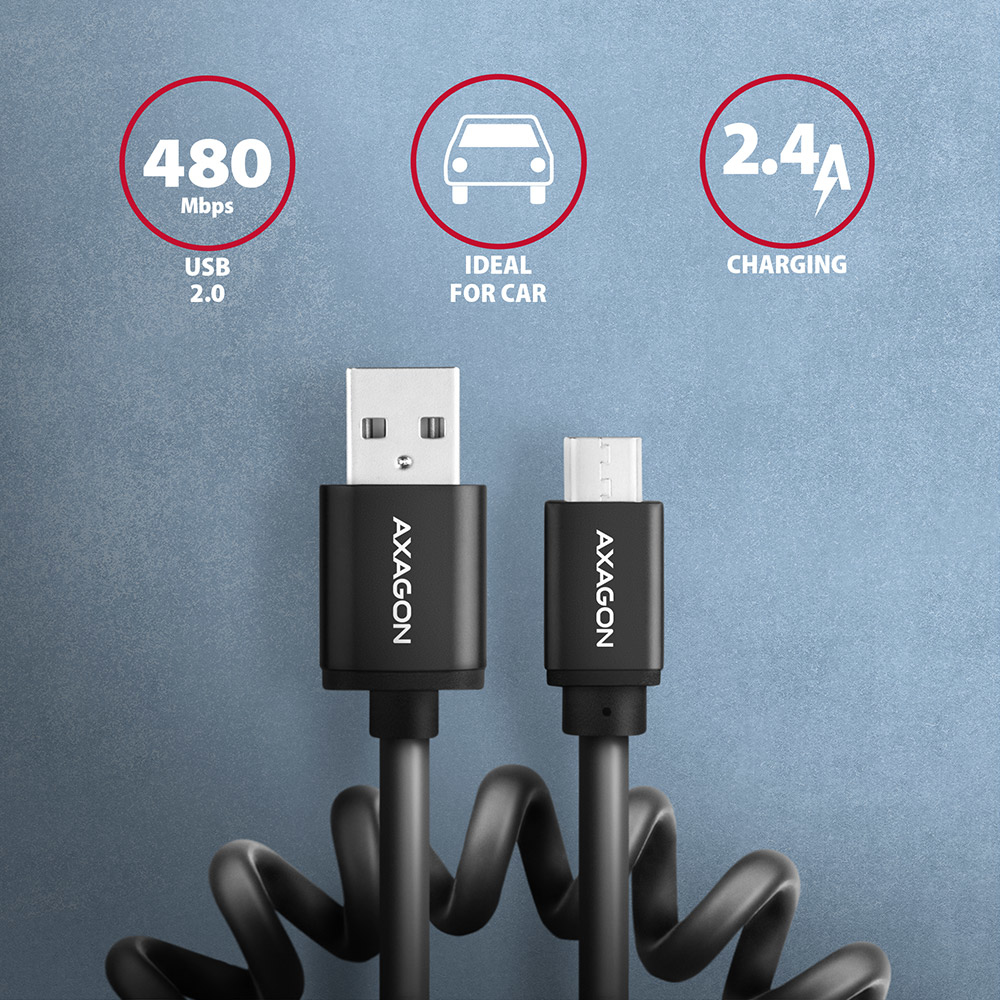 AXAGON BUMM-AM10TB - 0,6 m - Micro-USB B - USB A - USB 2.0 - 480 Mbit/s - Schwarz