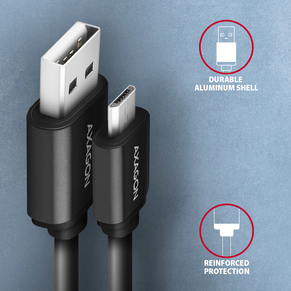 AXAGON BUMM-AM10TB - 0,6 m - Micro-USB B - USB A - USB 2.0 - 480 Mbit/s - Schwarz