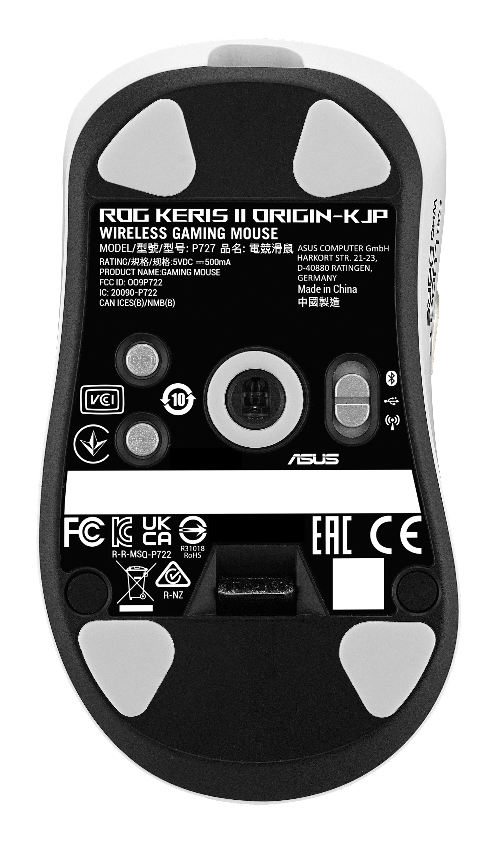 ASUS ROG Keris II Origin-KJP mouse Gaming Right-hand RF Wireless + Bluetooth + USB Type-A Optical 42000 DPI