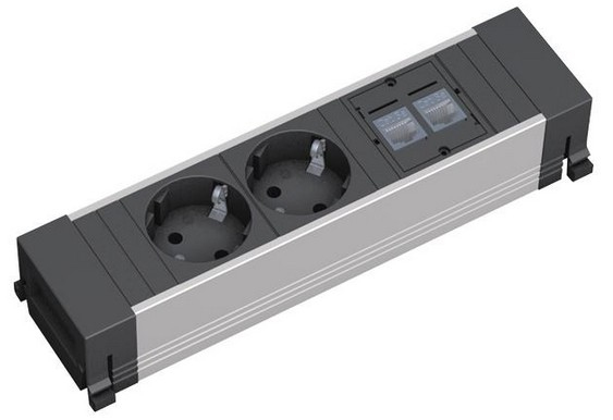 Bachmann 317.101 power extension 0.1 m 2 AC outlet(s) Black, Silver