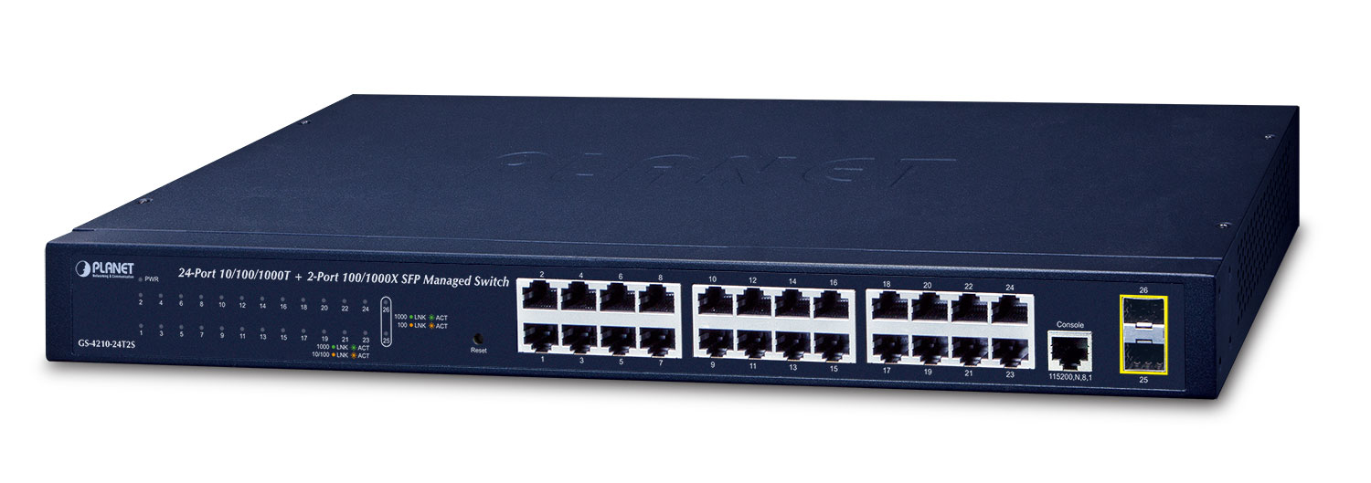 Planet GS-4210-24T2S PLANET GS-4210-24T2S network switch Managed L2  Gigabit Ethernet (10/100/1000) 1U Blue