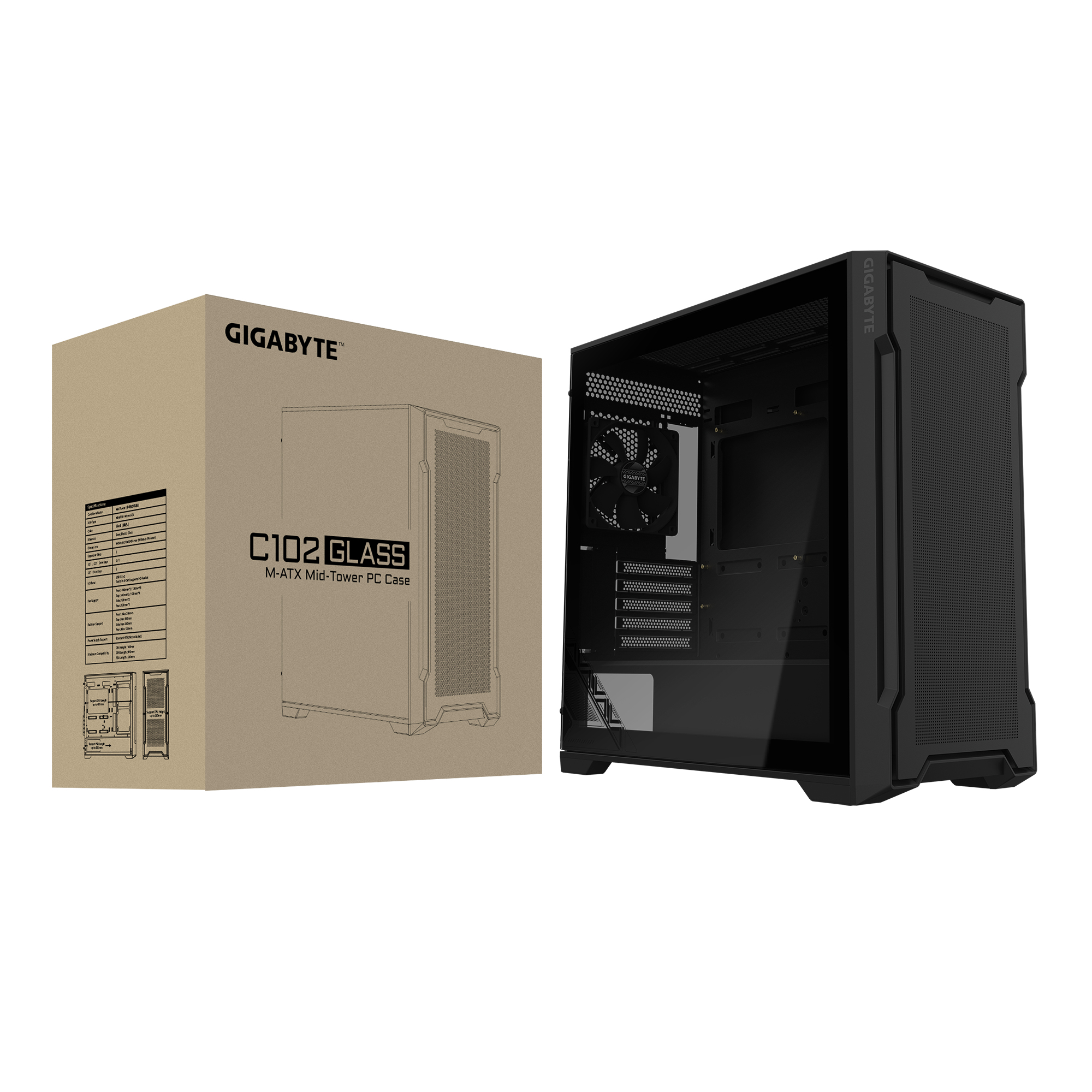 Gigabyte C102 Glass - Mid tower - Mini-ITX - Seitenteil mit Fenster (geh�rtetes Glas)
