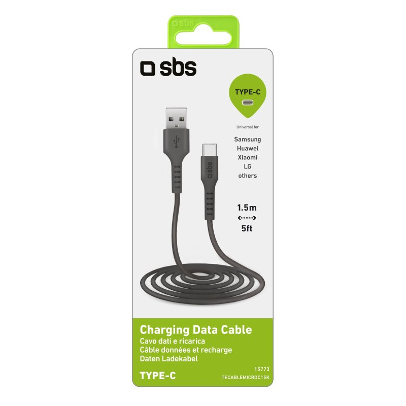 SBS CABLE DE DATOS-CARGADOR USB 2.0 - TIPO C - 1,5 m - USB A - USB C - USB 2.0 - Mnnlich/Mnnlich - Schwarz