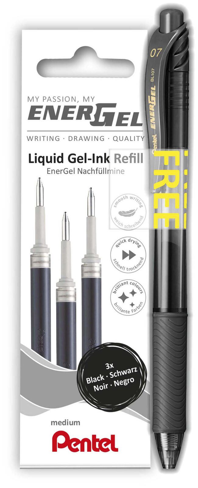 Pentel Liquid Gel-Tintenroller-Mine LR7 PROMO-Pack schwarz Strichst�rke 0.35 mm
