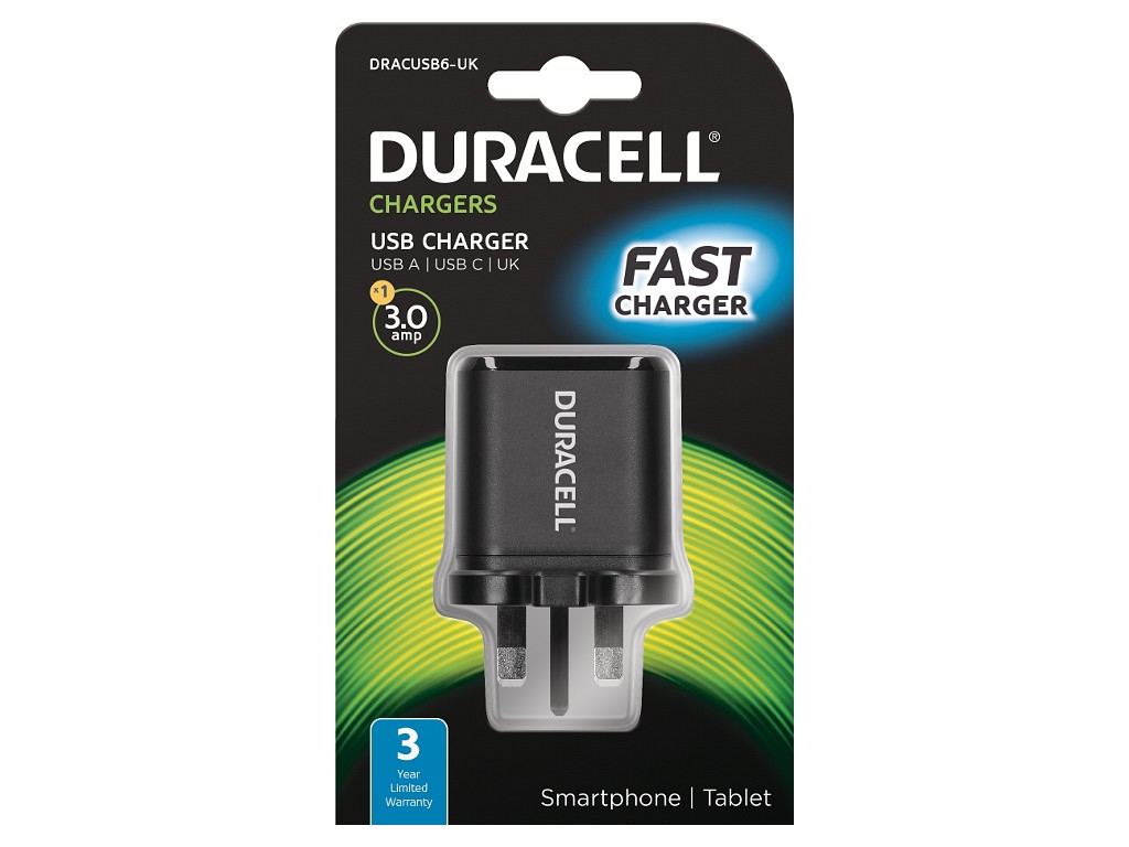 Duracell DRACUSB6-UK cargador de dispositivo m�vil Smartphone, Tableta Negro Corriente alterna Interior