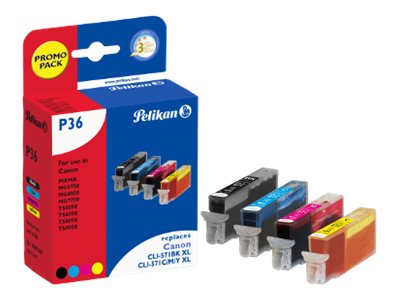 Pelikan P36 - 4er-Pack - 48 ml - Schwarz, Gelb, Cyan, Magenta - kompatibel - Tintenpatrone (Alternative zu: Canon CLI-571BKXL, Canon CLI-571YXL, Canon CLI-571MXL, Canon CLI-571CXL)