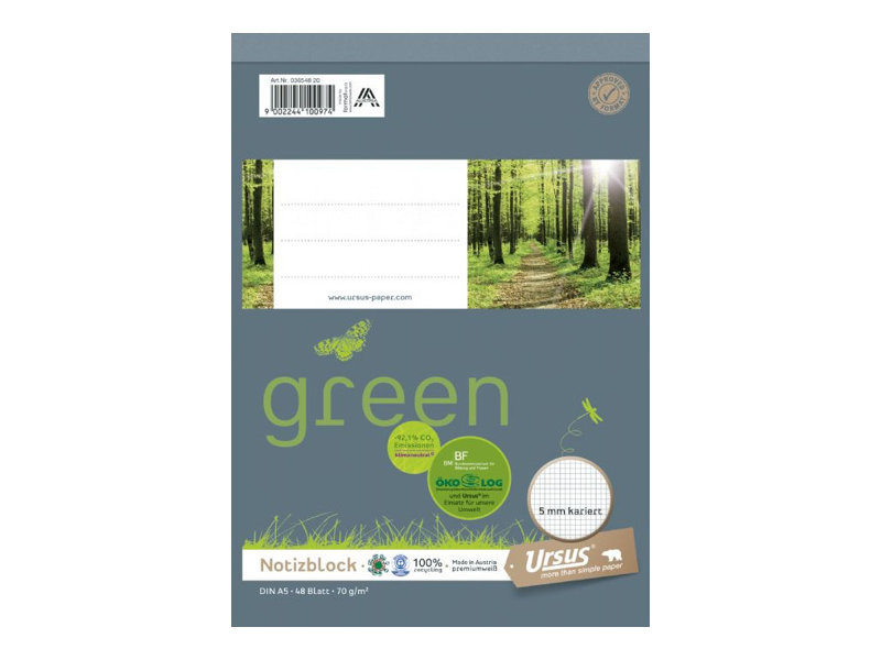 Ursus Notizblock A5 kariert 48Blatt UWS 70g/m? Recyclingpapier - Recyclingpapier - 70 g/m