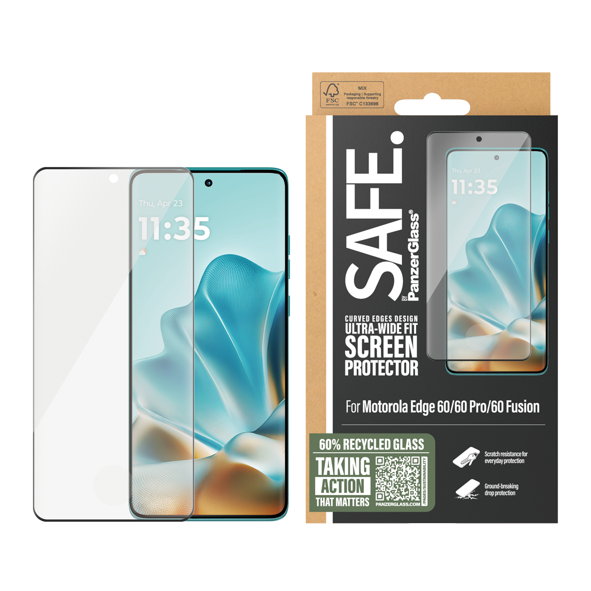 PanzerGlass SAFE. by � Screen Protector Motorola Edge 60 | 60 Pro | 60 Fusion | Ultra-Wide Fit Pellicola proteggischermo trasparente 1 pz