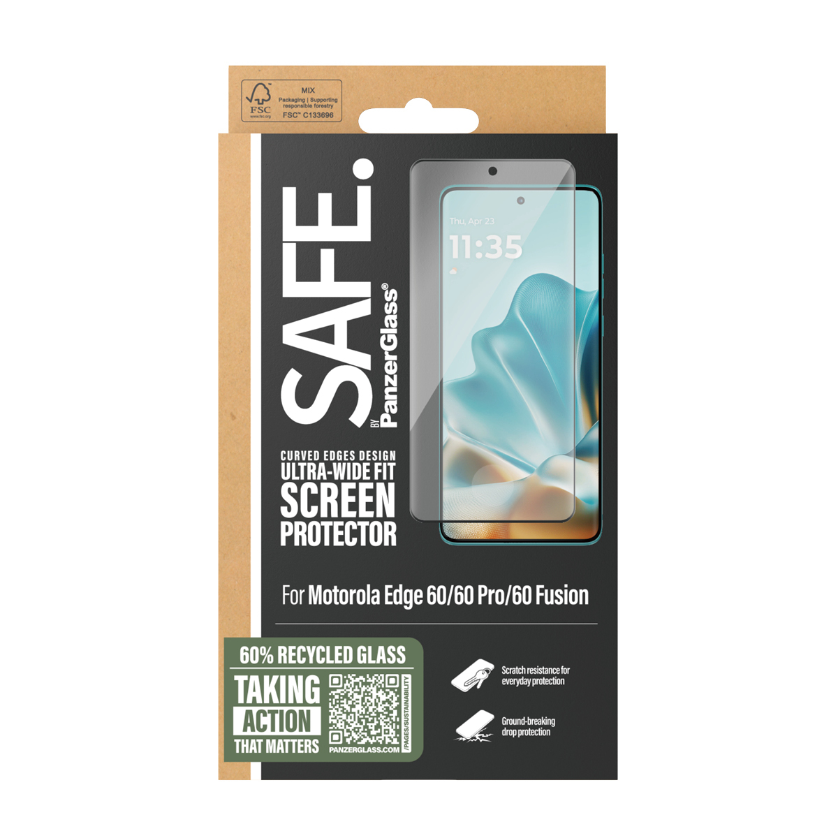 PanzerGlass SAFE. by � Screen Protector Motorola Edge 60 | 60 Pro | 60 Fusion | Ultra-Wide Fit Pellicola proteggischermo trasparente 1 pz