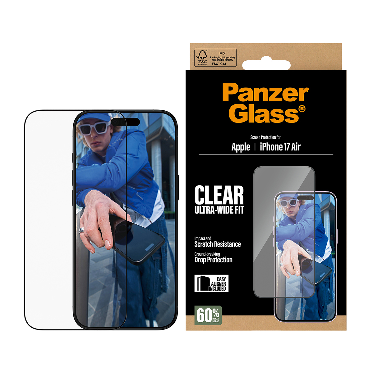 PanzerGlass Screen Protector iPhone 17 Air Ultra-Wide Fit w. EasyAligner