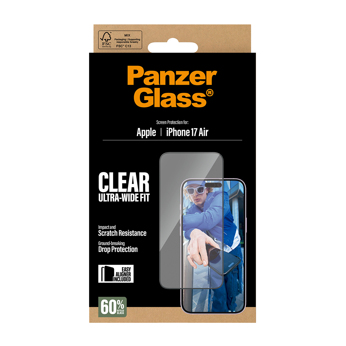 PanzerGlass Screen Protector iPhone 17 Air Ultra-Wide Fit w. EasyAligner