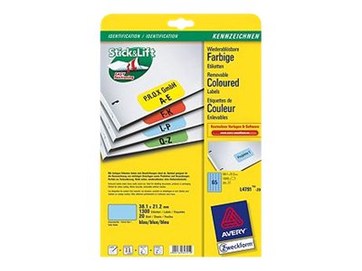 Avery Zweckform Avery - Entfernbarer Klebstoff - Blau - 38.1 x 21.2 mm 1300 Etikett(en) (20 Bogen x 65)