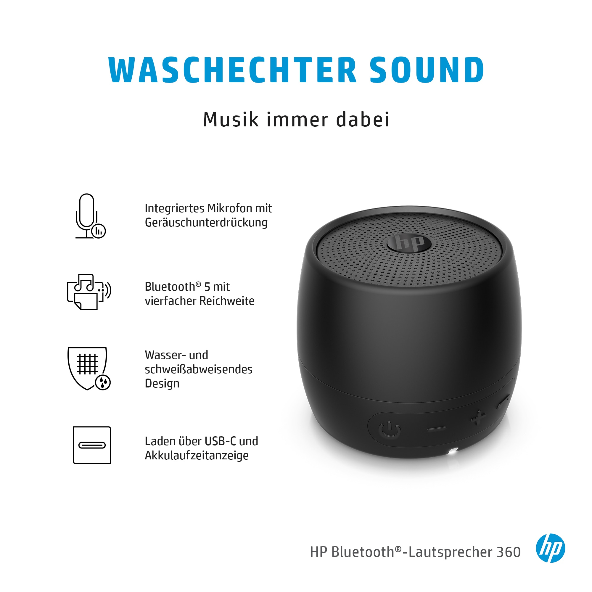 HP Black 360 HP 2D799AA#ABB Bluetooth Speaker |