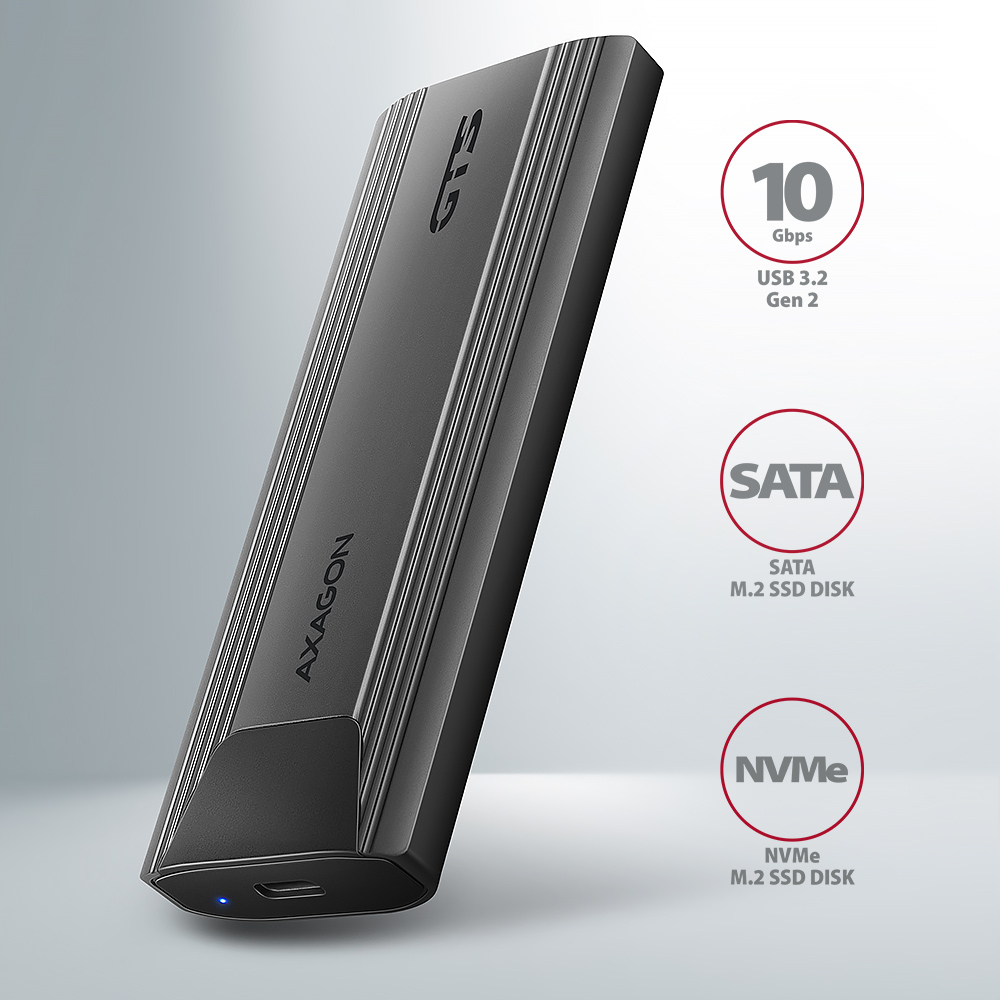AXAGON EEM2-GTS2 M.2-Gehuse NVMe & SATA USB-C 3.1 10 Gbit/s - dunkelgrau
