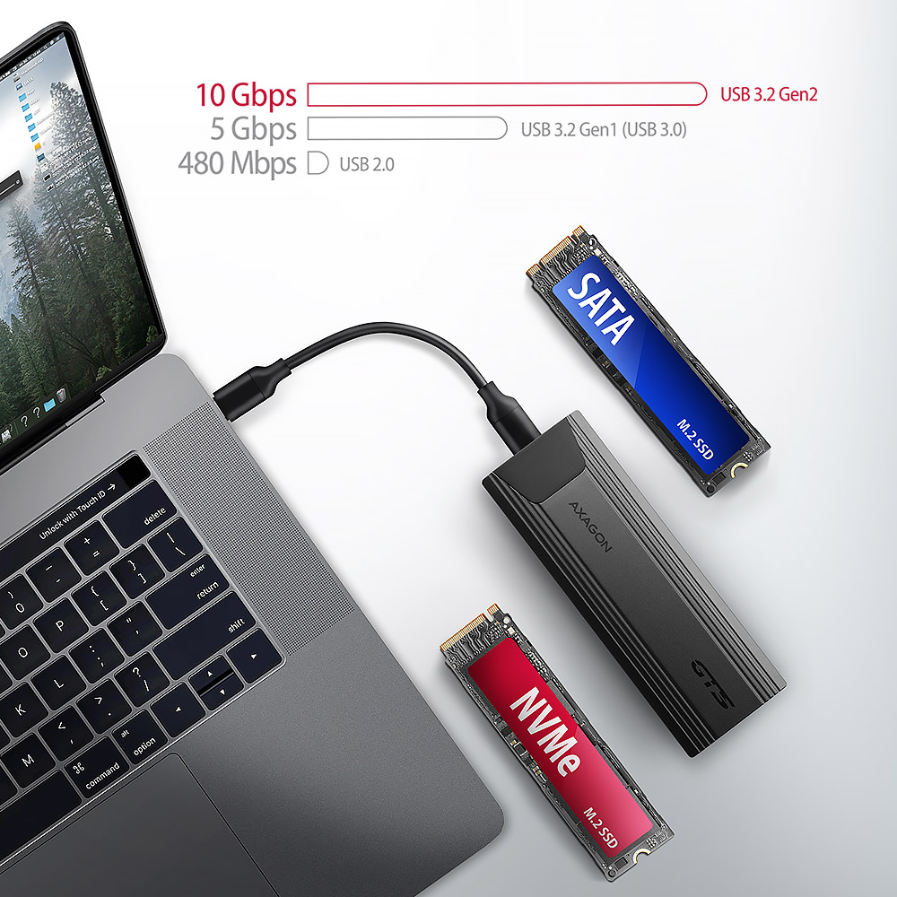 AXAGON EEM2-GTS2 M.2-Gehuse NVMe & SATA USB-C 3.1 10 Gbit/s - dunkelgrau