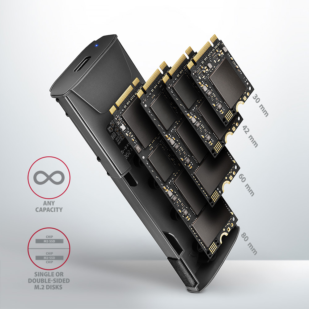 AXAGON EEM2-GTS2 M.2-Gehuse NVMe & SATA USB-C 3.1 10 Gbit/s - dunkelgrau