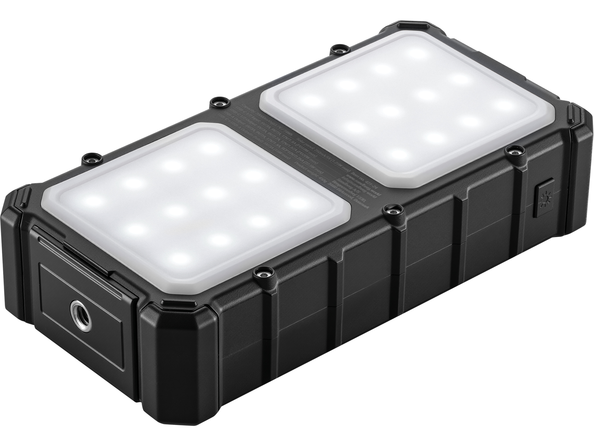 SANDBERG Active CampLED - Solar-Powerbank - 20000 mAh - 74 Wh - 20 Watt - 3 A - PD/PPS - 3 Ausgabeanschlussstellen (2 x USB-C, USB)