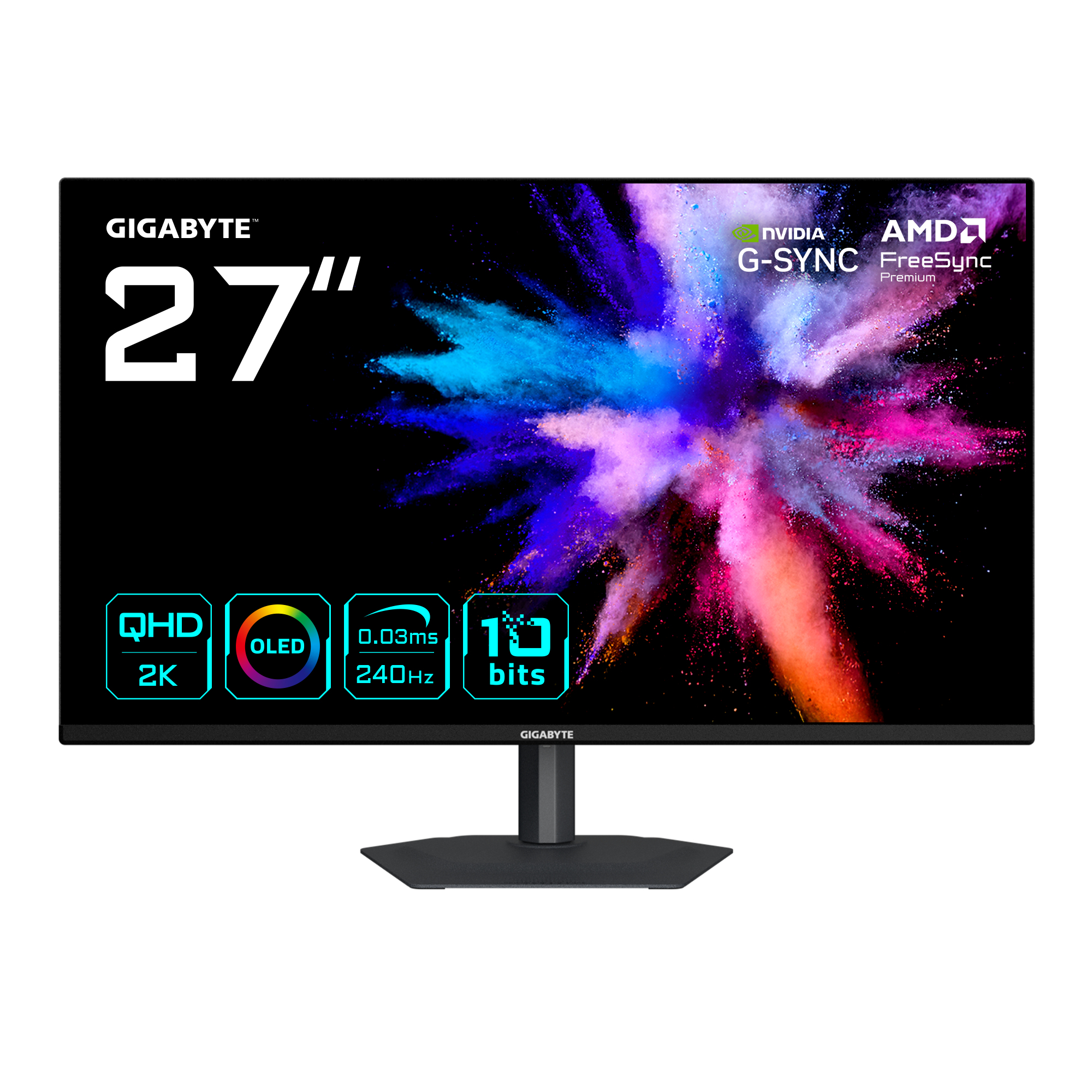 GIGABYTE GO27Q24A Monitor Gaming OLED 27 2K QHD - 2560 x 1440, 240Hz, 0.03ms, 400 cd/m�, FreeSync Premium, G-Sync Compatible, HDMI 2.1, DisplayPort 1.4