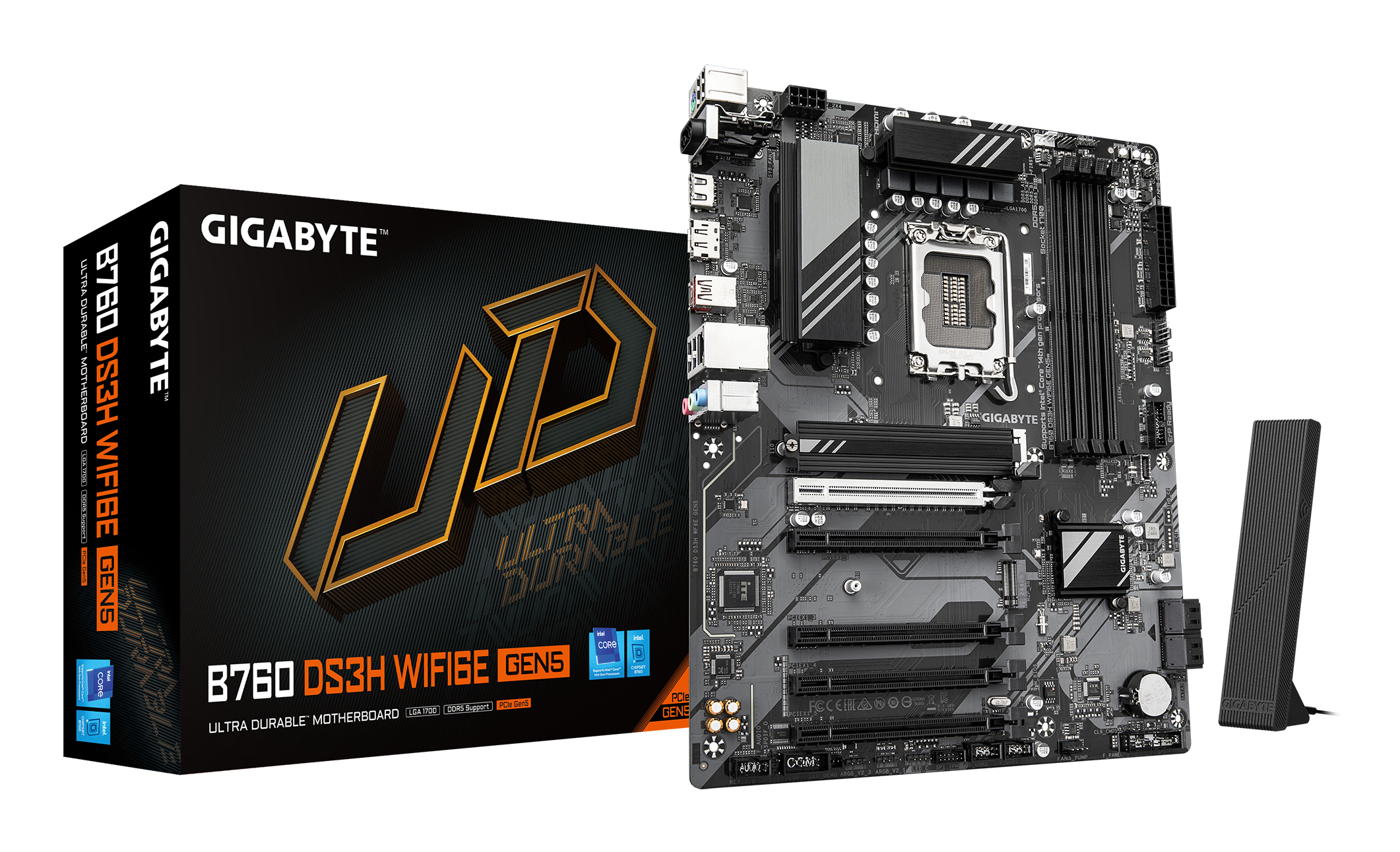 Gigabyte B760 DS3H WIFI6E GEN5 - Motherboard - ATX - LGA1700-Sockel - B760 Chipsatz - USB-C 3.2 Gen 2x2, USB-C 3.2 Gen 1, USB 3.2 Gen 2, USB 3.2 Gen 1 - 2.5 Gigabit LAN, Wi-Fi 6E, Bluetooth - Onboard-Grafik (CPU erforderlich)