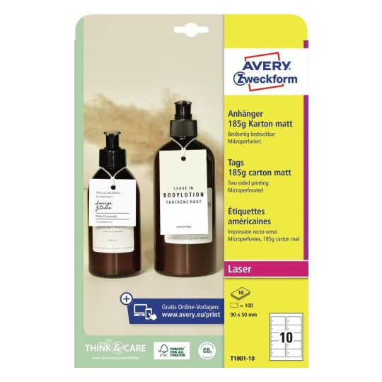 Avery Zweckform Zweckform Anhnger Karton 185 g/qm 90 x 50 mm wei extra feine Mikroperforation
