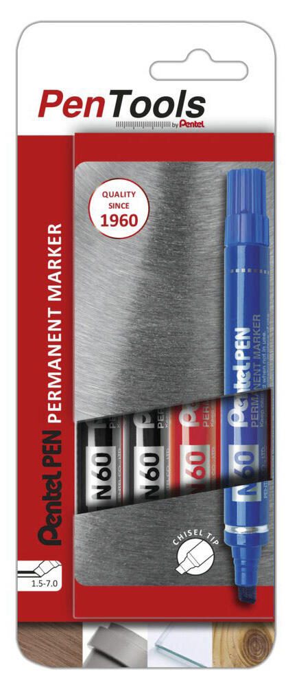 Pentel Permanent-Marker N60 Keilspitze 4er Etui sortiert in den Farben 2x