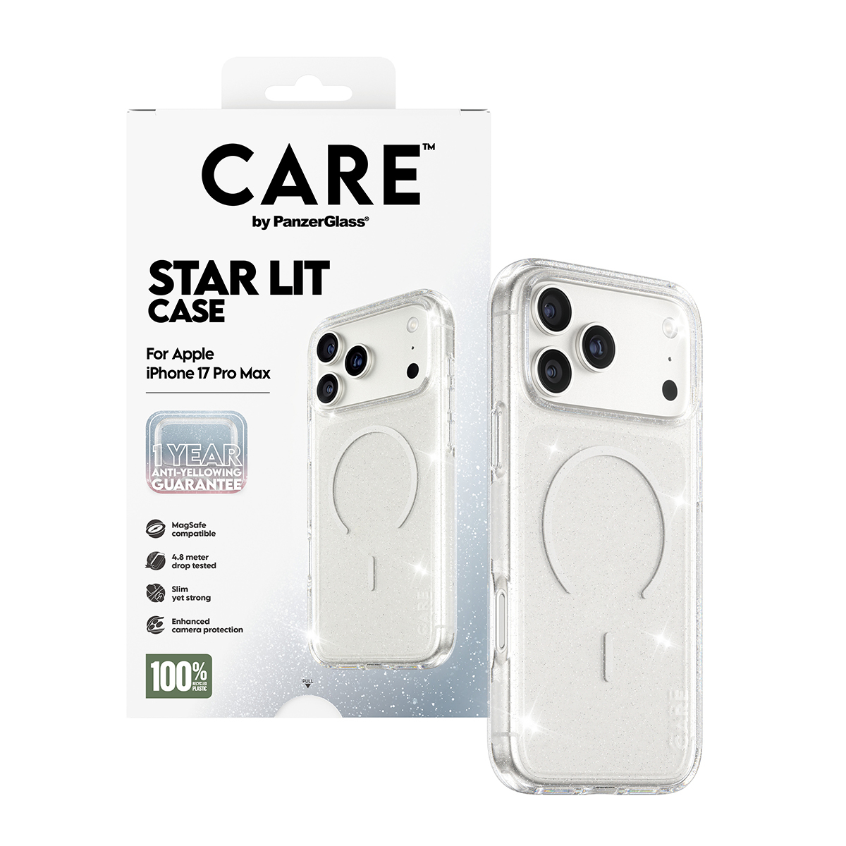 PanzerGlass CARE by � Flagship Case Urban Explorer Star Lit w. White MagSafe iPhone 17 Pro Max coque de protection pour t�l�phones portables Housse Transparent