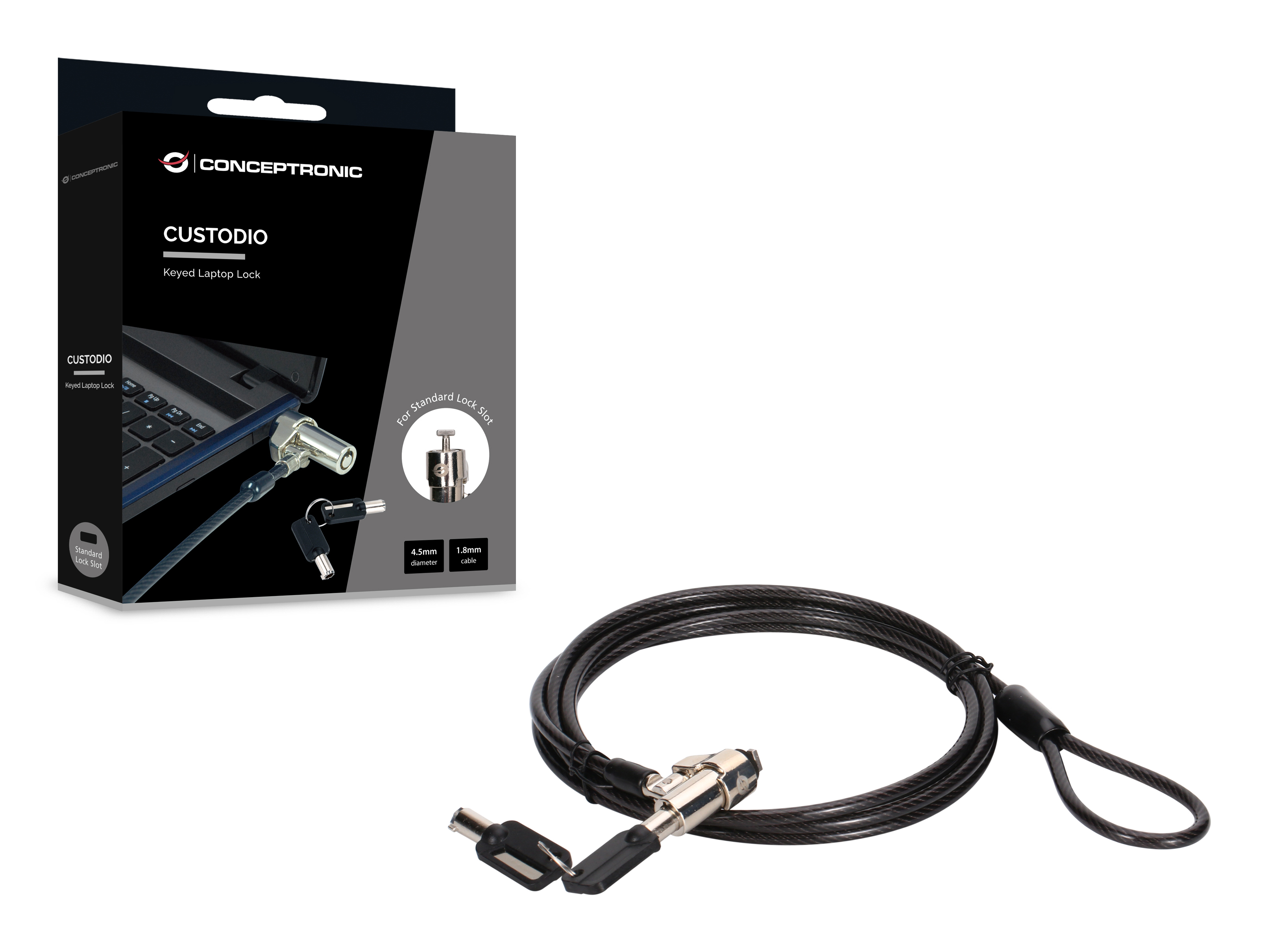 Conceptronic CUSTODIO02BSM cavo di sicurezza Nero 1,8 m