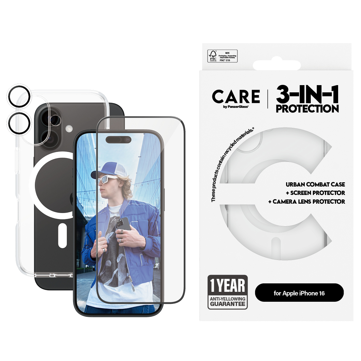 PanzerGlass � | CARE by � 3-in-1 Bundle iPhone 16 Protector de pantalla Apple 1 pieza(s)