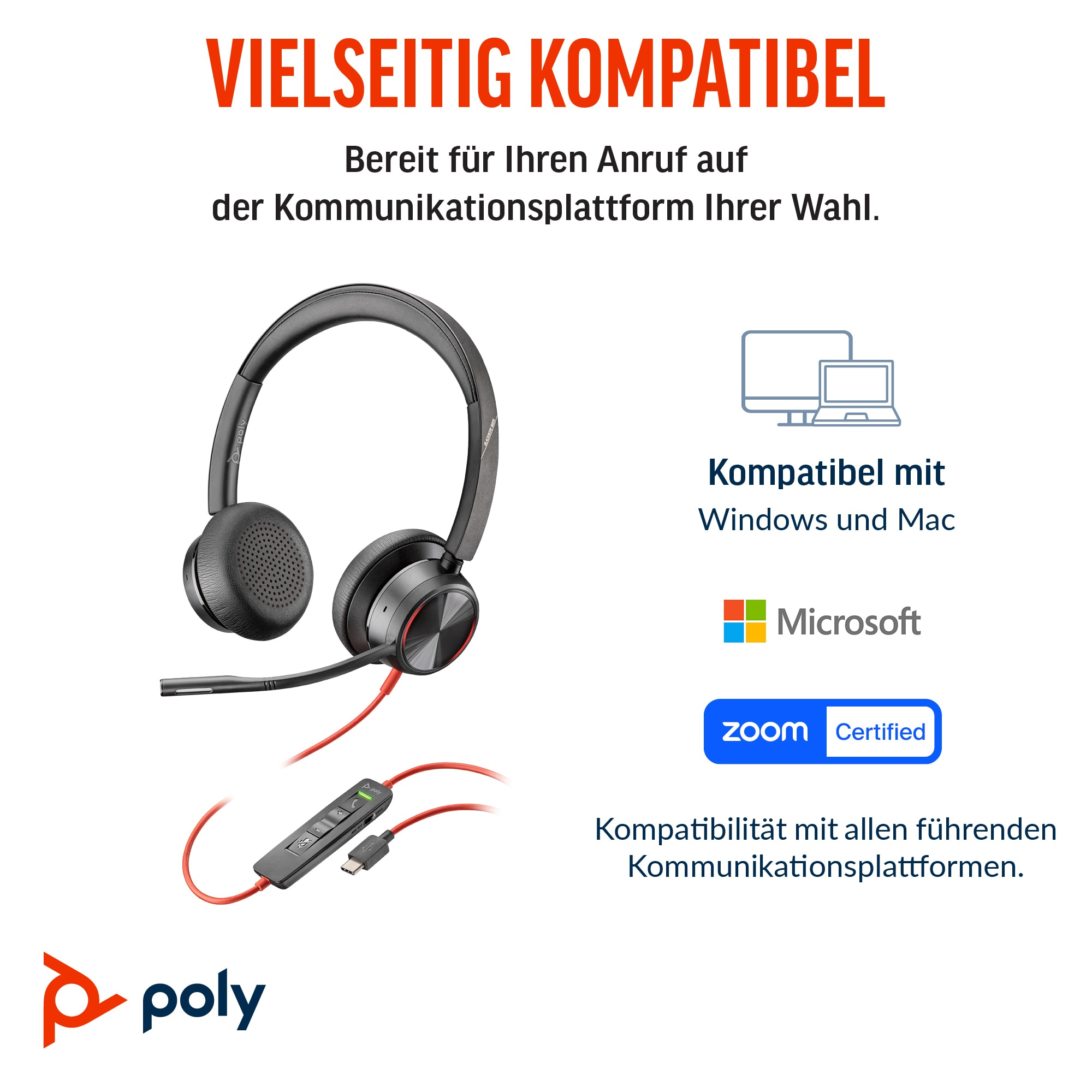 POLY Blackwire 8225 Microsoft Teams Certified USB-C Headset