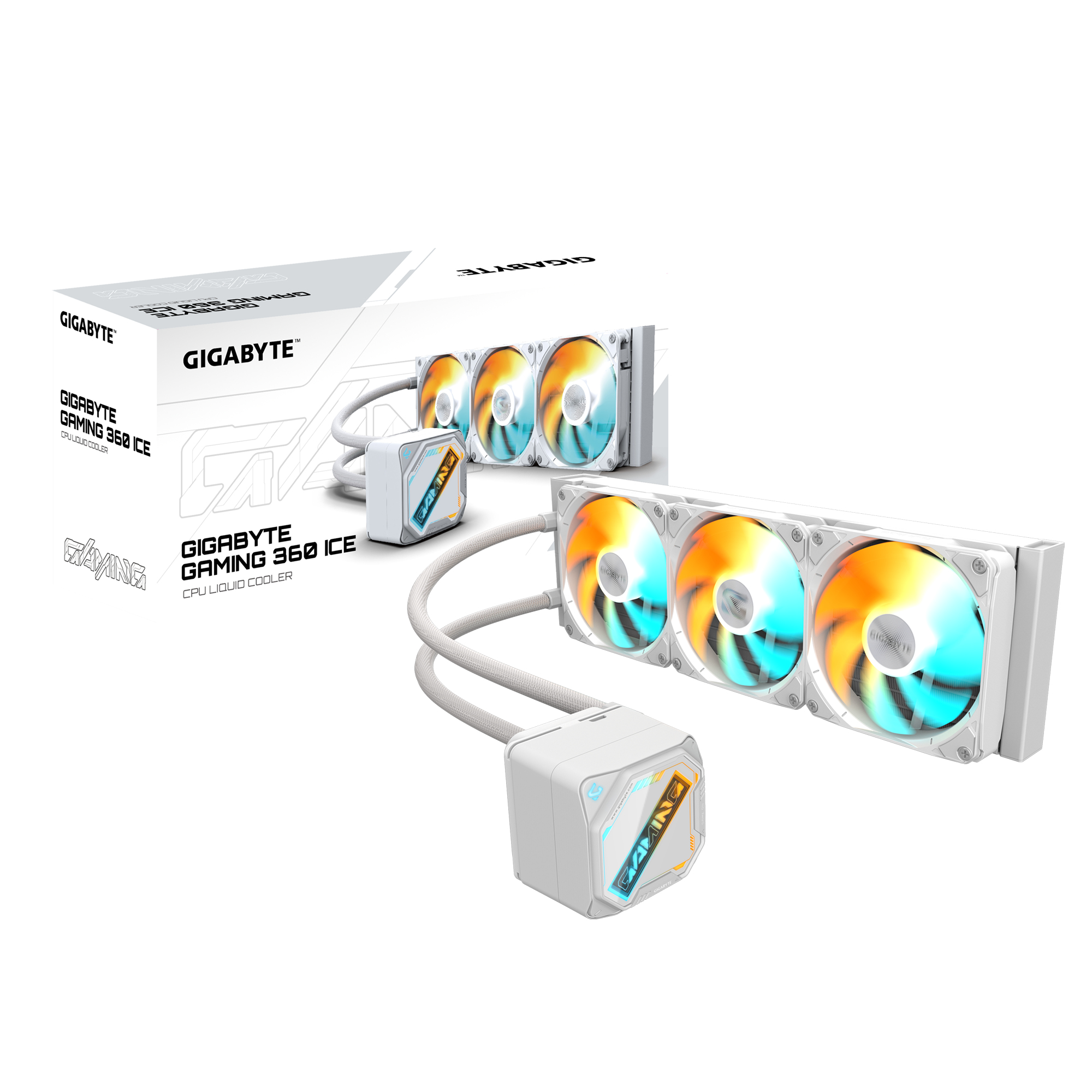 GIGABYTE GAMING 360 ICE Refroidisseur Liquide pour CPU - 3x120 mm Ventilateurs ARGB, M�canisme dembo�tement coulissant, DAISY-CHAIN, Compatible Intel LGA 1851 et AMD AM5