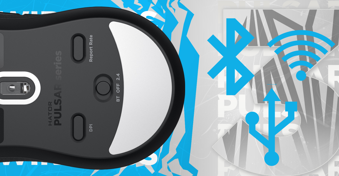 HATOR Pulsar 3 Wireless mouse Gaming Ambidestro RF Wireless + Bluetooth + USB Type-C Ottico 12000 DPI