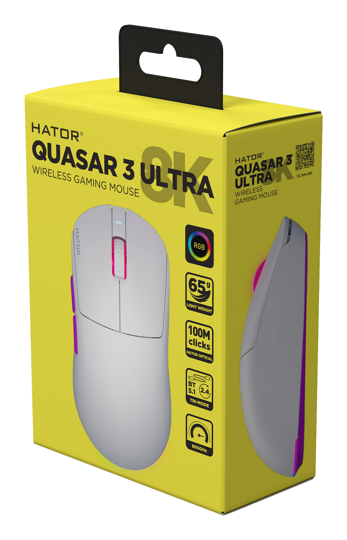 HATOR Quasar 3 Ultra 8K Wireless mouse Gaming Ambidestro RF Wireless + Bluetooth + USB Type-A Ottico 30000 DPI