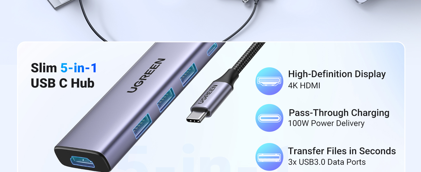 Ugreen 20956A hub di interfaccia USB tipo-C 5000 Mbit/s Argento