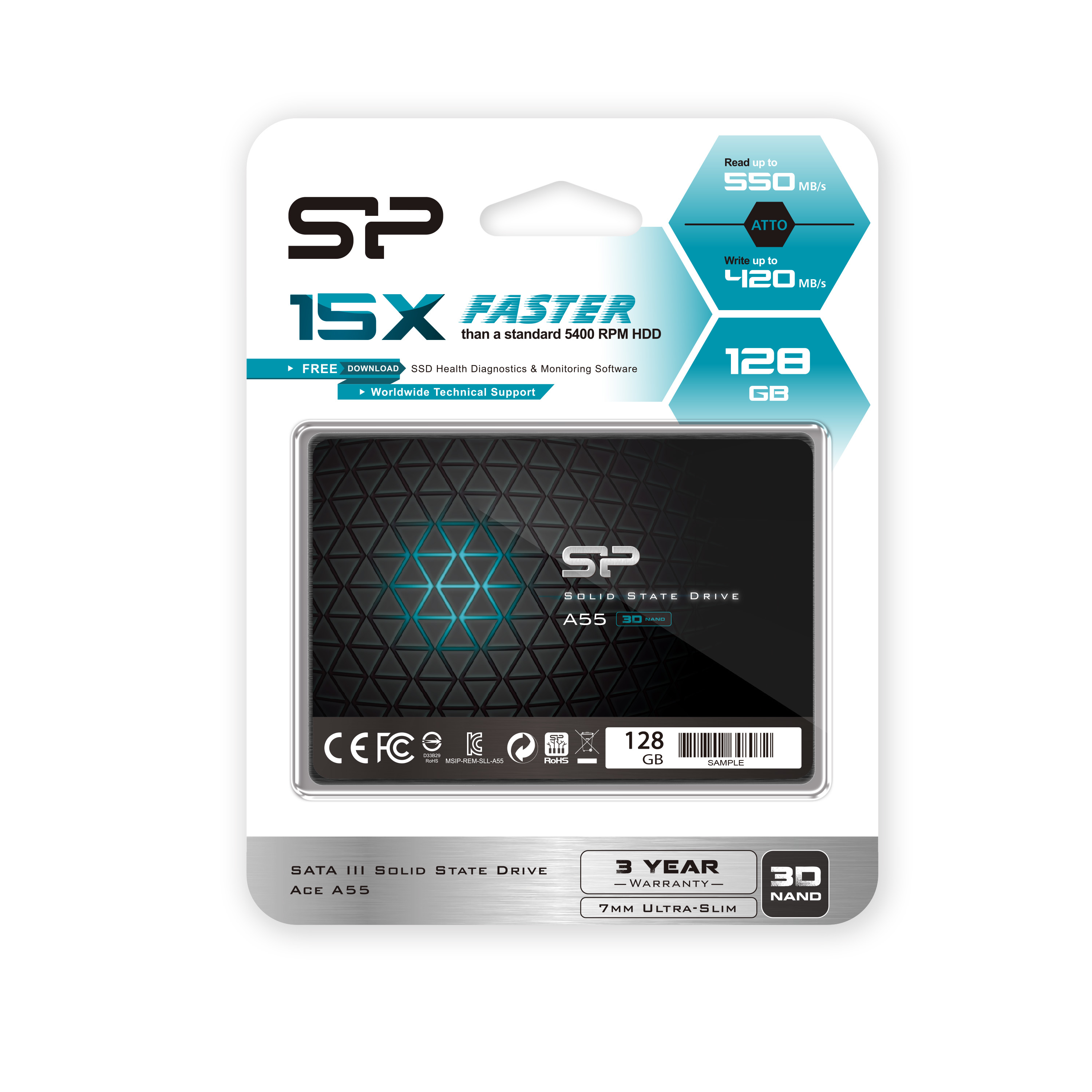 DISQUE DUR SSD 128 GO 2.5'' SILICON POWER A55 