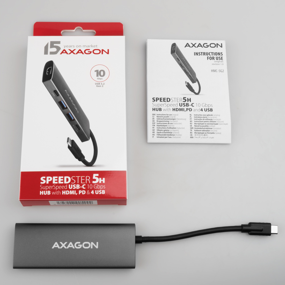 Axagon HMC-5G21 base para port�til y replicador de puertos Al�mbrico USB 3.2 Gen 2 (3.1 Gen 2) Type-C Gris