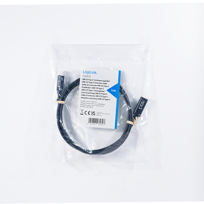 LogiLink CU0210 c�ble USB USB 2.0 1 m USB C 480 Gbit/s 100 W Noir
