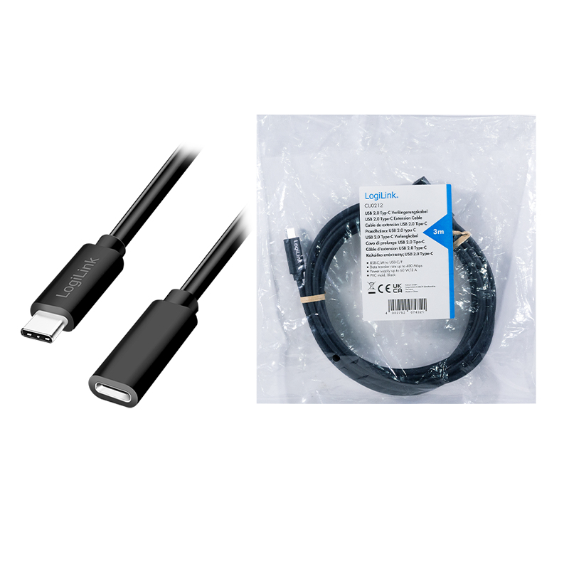 LogiLink CU0210 c�ble USB USB 2.0 1 m USB C 480 Gbit/s 100 W Noir