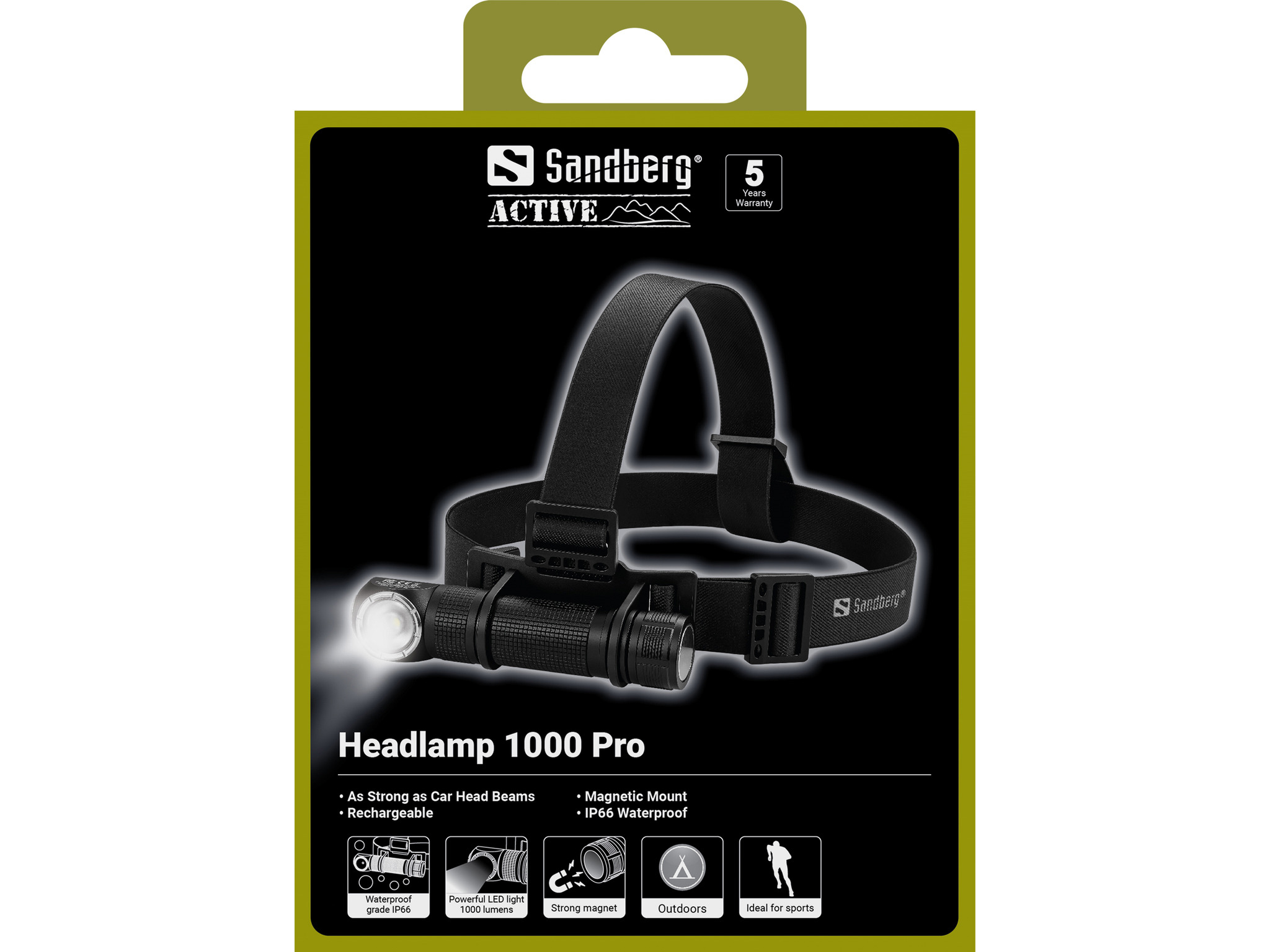 Sandberg 421-36 torcia Nero Torcia a fascia LED