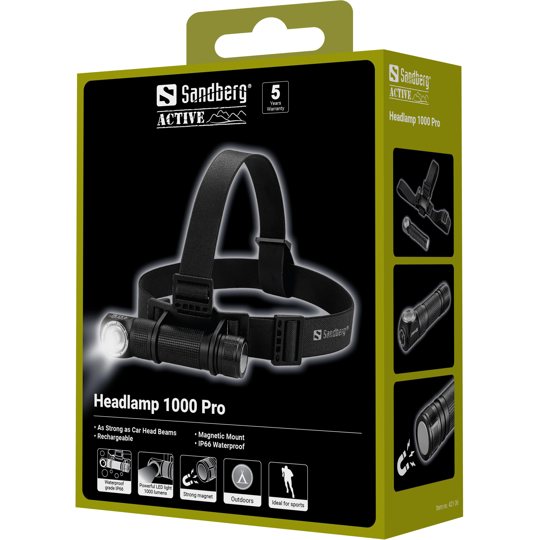 Sandberg 421-36 torcia Nero Torcia a fascia LED