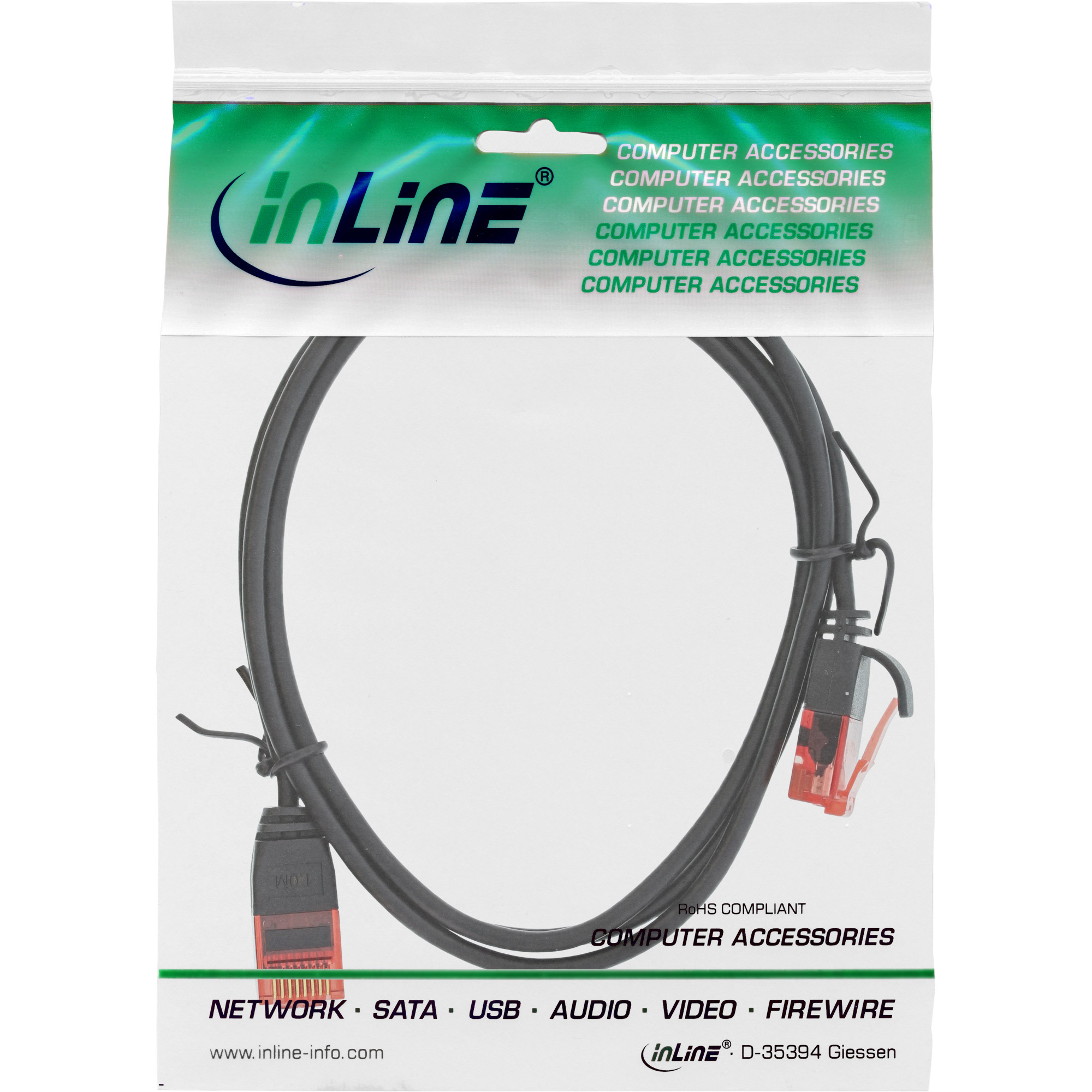 InLine Slim Patch cable, U/UTP, Cat.6, black, 2m
