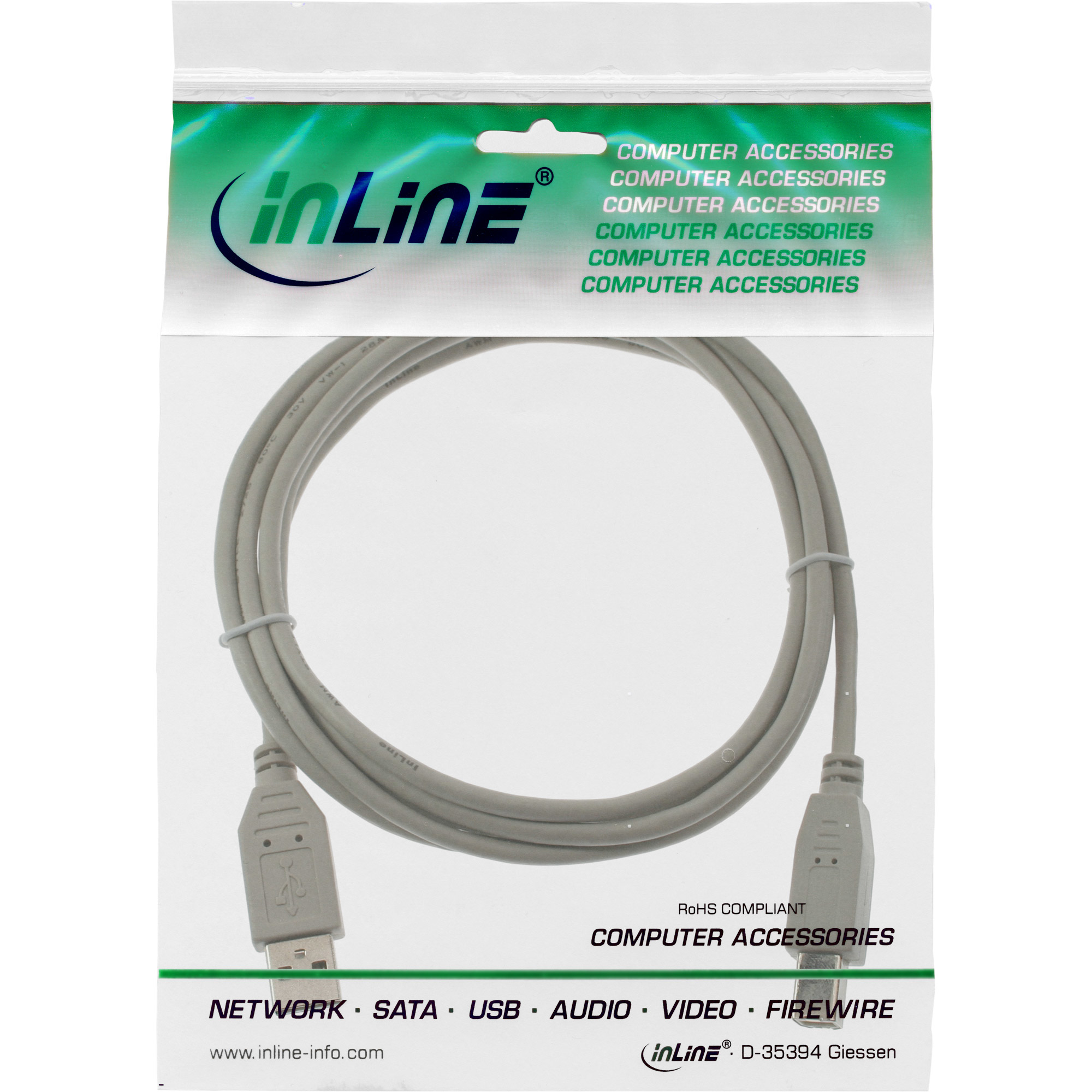 InLine USB 2.0 Cable Type A male / B male beige 5m