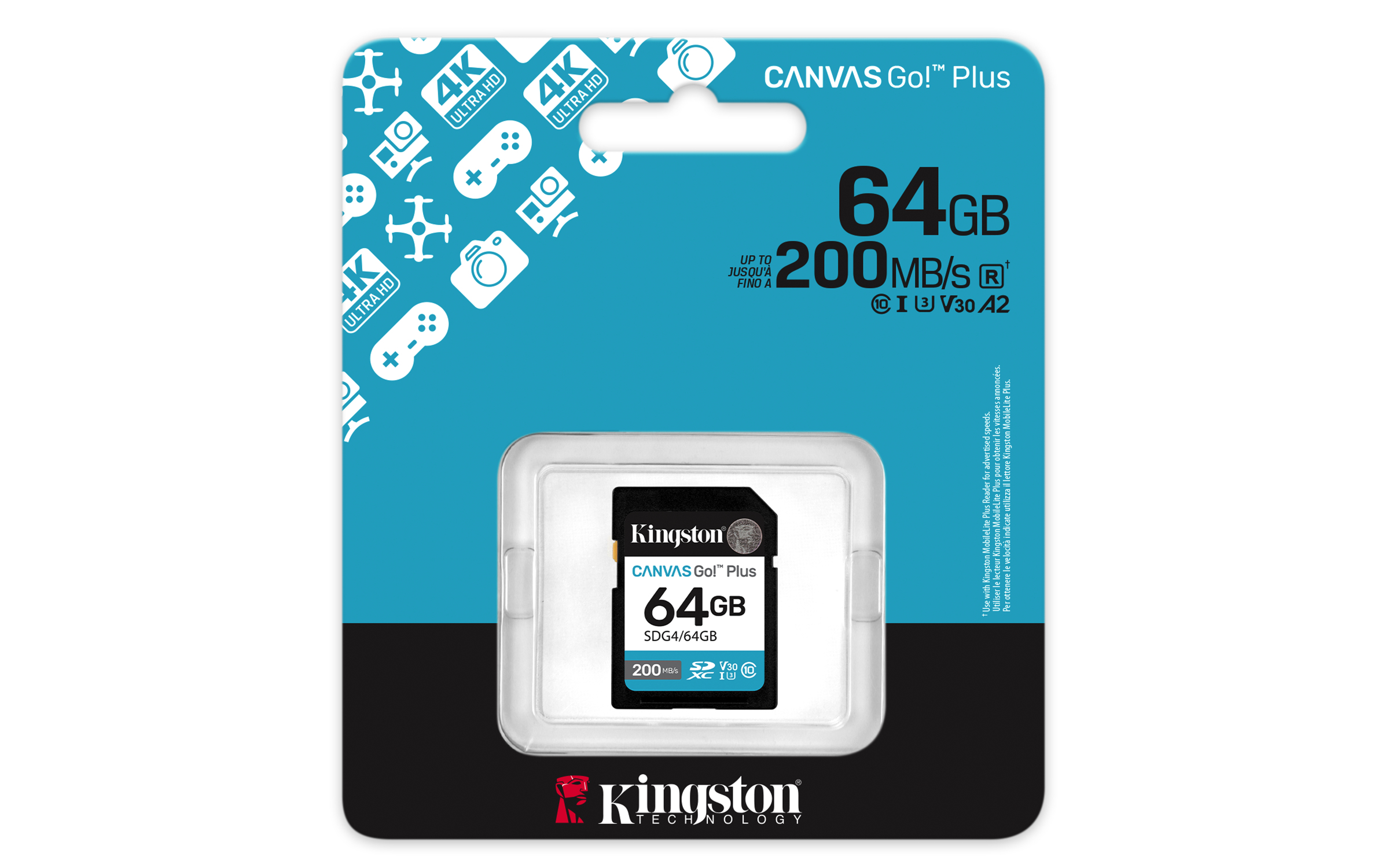 Kingston 64GB SDXC Canvas Go Plus Gen4 200MB/s C10 UHS-I U3 V30 - Secure Digital (SD)