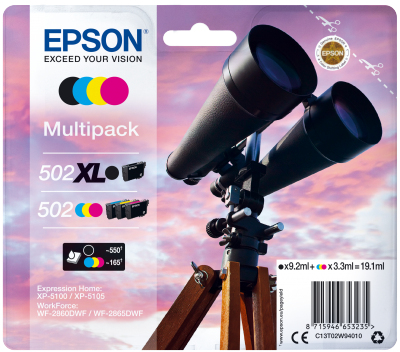 Epson 502XL Multipack - C13T02W94020 - Tinte Schwarz, Gelb, Cyan, Magenta - f�r Expression Home XP-5100; WorkForce WF-2860, WF-2865DWF