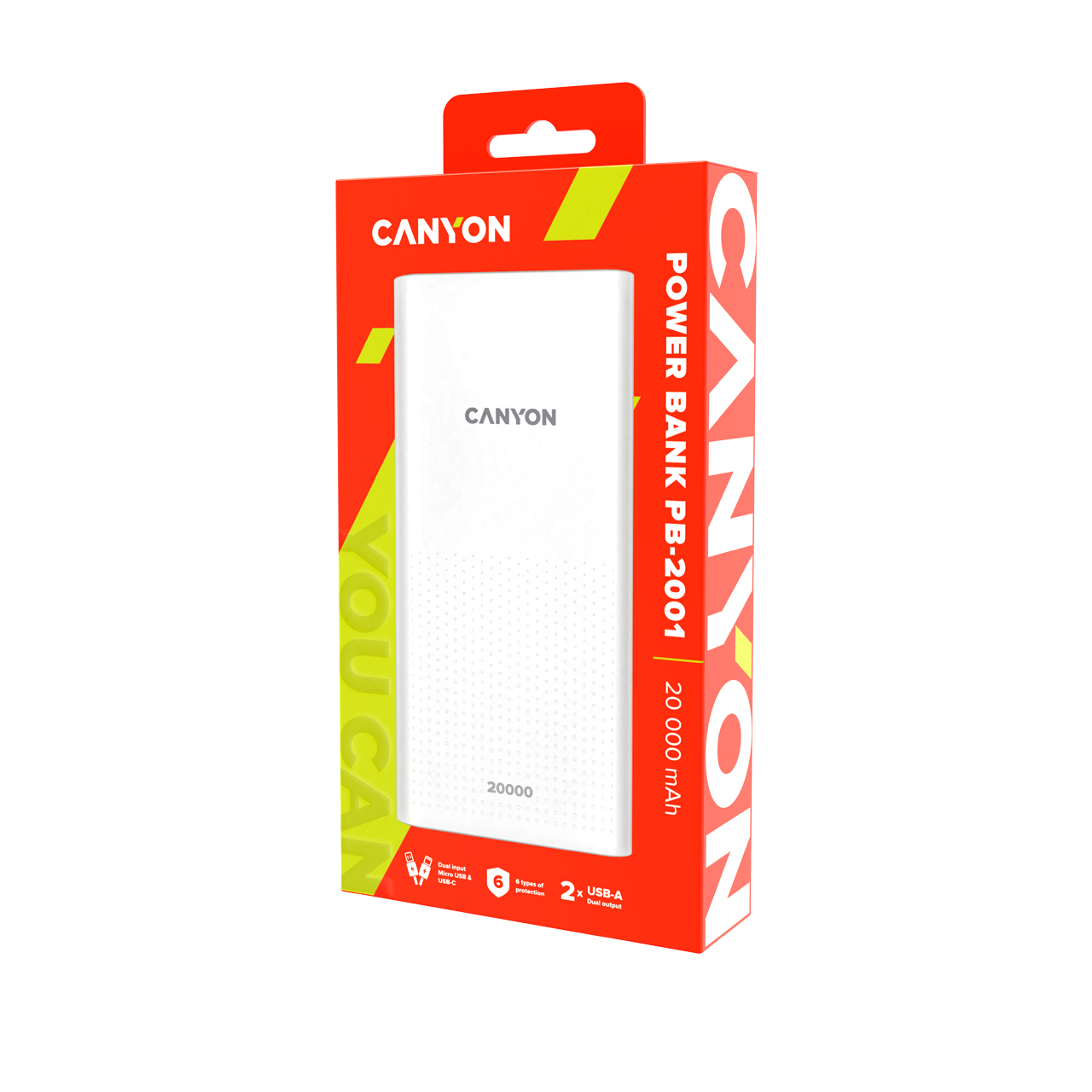 Canyon PB-2001 - Powerbank - 20000 mAh - 2.1 A - 2 Ausgabeanschlussstellen (USB)