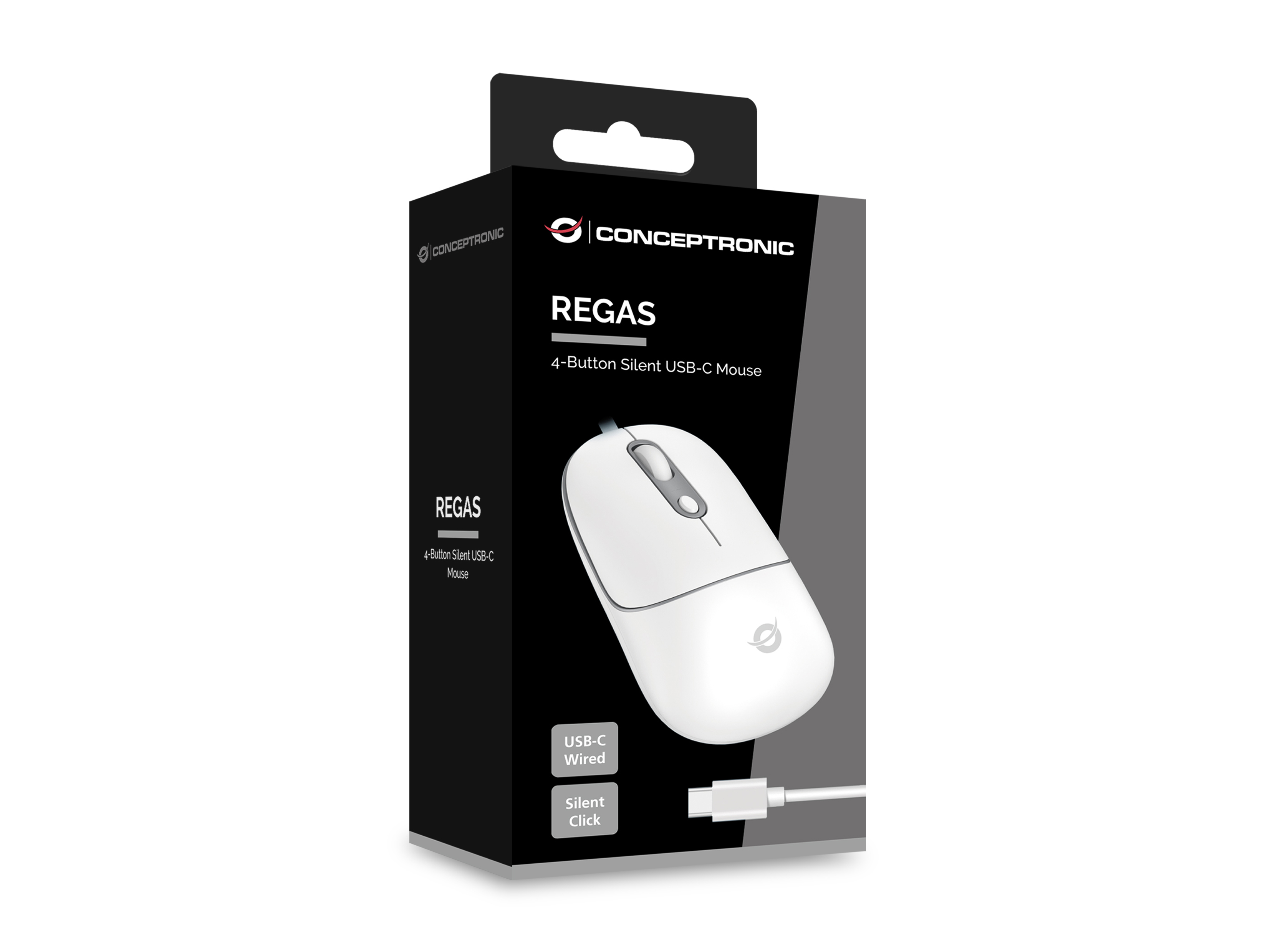 Conceptronic Optische Maus USB-C Silent+Scrollrad ws - Maus - 800 dpi