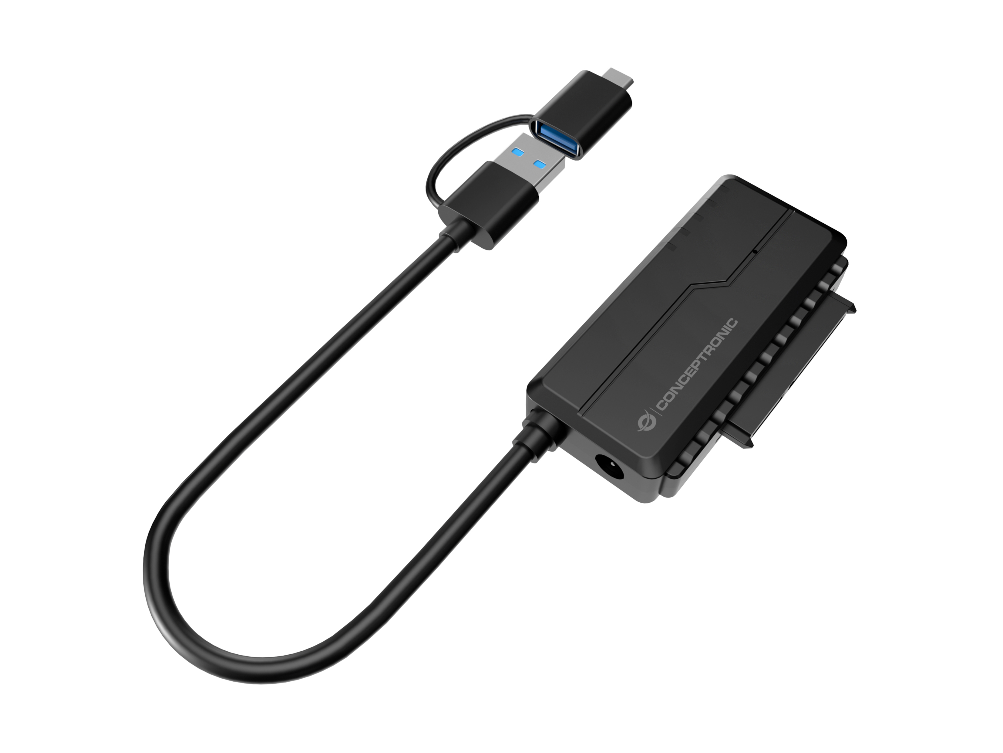 Conceptronic ABBY21B USB 3.0 SATA Adapter with Power Adapter, 2.5/3.5 SATA HDD/SSD, 2-in-1 USB C/A Cable