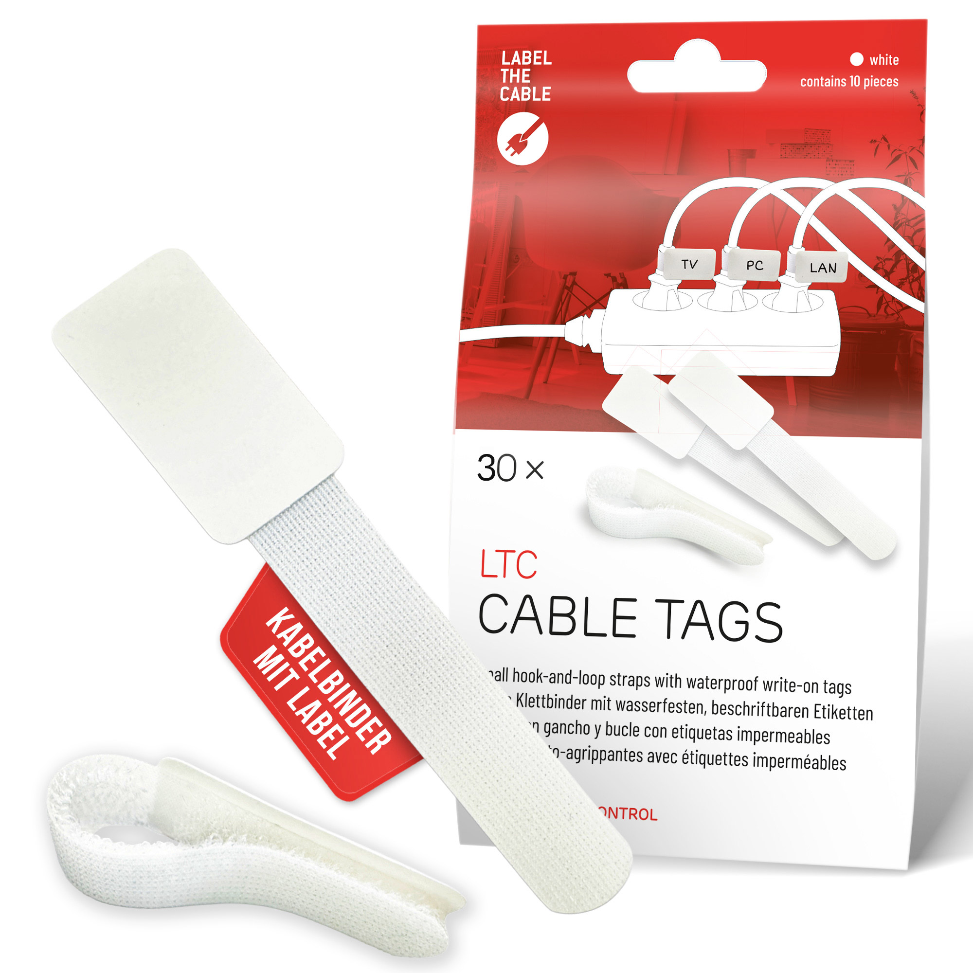 Label-the-cable LTC Klettkabelbinderlabel Set wiederverwendbar wei� 30er