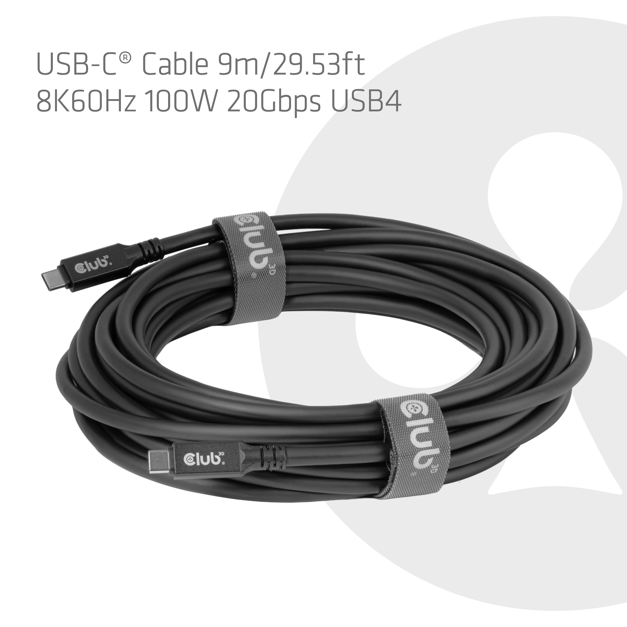 CLUB3D USB-C� Cable 8K60Hz 100W 20Gbps USB4 9m/29.53ft