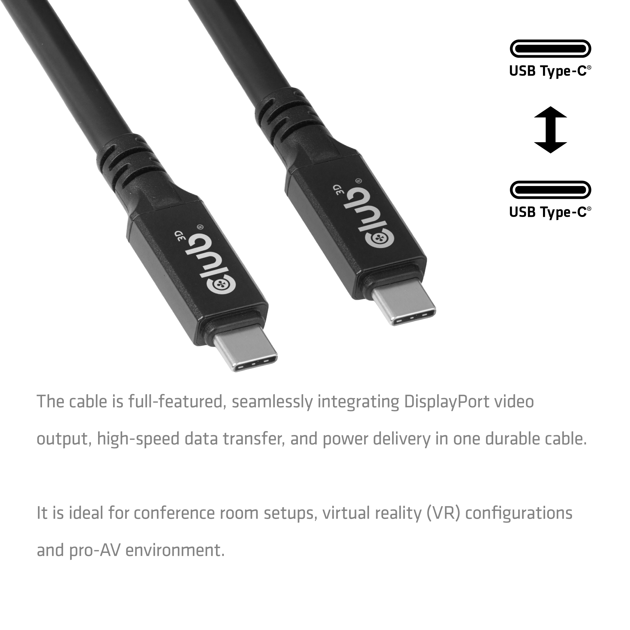 CLUB3D USB-C� Cable 8K60Hz 100W 20Gbps USB4 9m/29.53ft