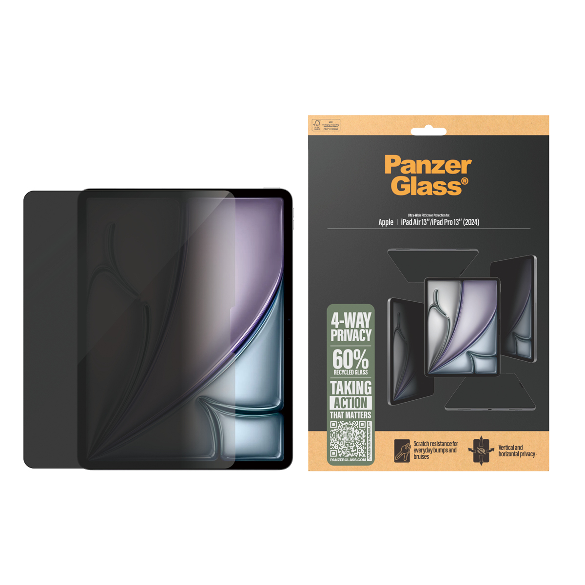 PanzerGlass � 4-Way Privacy Screen Protector iPad Air 13 (2024-2026) | iPad Pro 13 (2024-2025) | Ultra-Wide Fit Pellicola proteggischermo trasparente Apple 1 pz